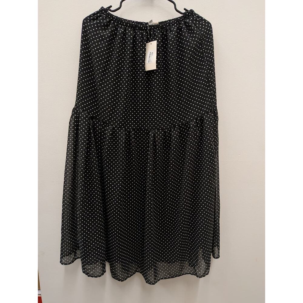 A New Day Women's Black Polka Dot Midi Skirt Size Small NWT Elastic Waist Flowy